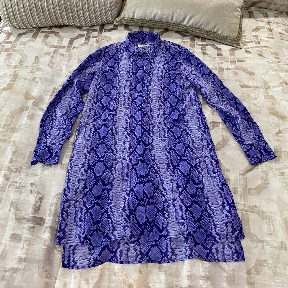 Equipment Femme Blue Silk Snake Print Dress S/P